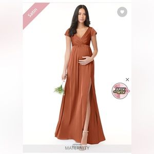 Azazie A-line Maternity satin bridesmaid dress in Cedar Rose